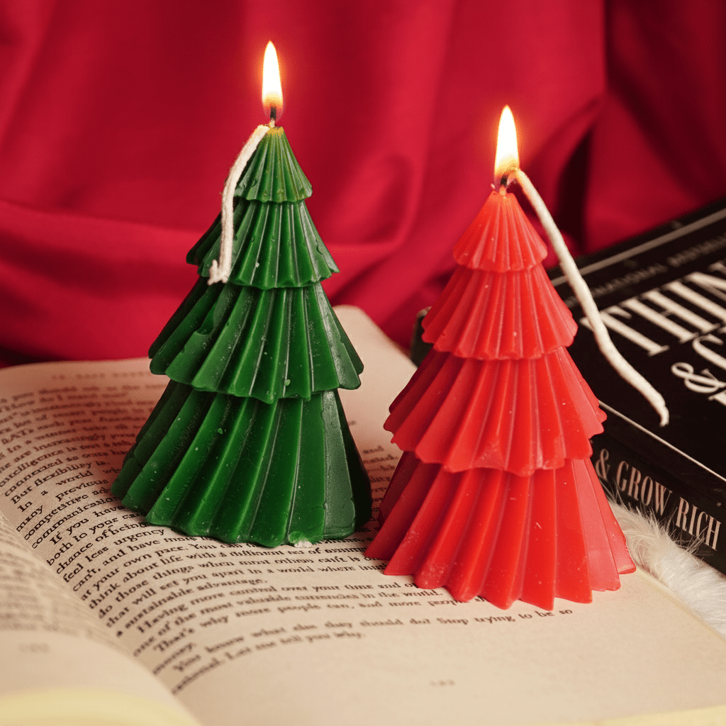 Set-2 Red and Green Christmas Tree Shape Decorative Candle - Memories Insite